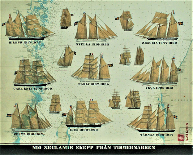 Nio seglande skepp från Timmernabben